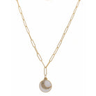 16" White Circle with Clear Crystal Moon Charm Necklace, 3" Ext