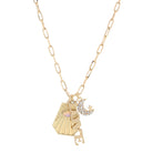 16" Love, Fan, & Moon with Little Star Necklace, 1", 1", .50" Pendant