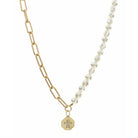 16" Chain & Pearl with Crystal Cross on Octagon Necklace, 3" Ext