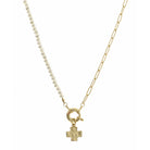 16" Chain & Pearl with Square Cross Necklace, 3" Ext
