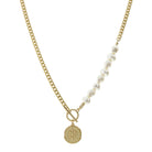 16" Chain & Pearl with Decorative Cross Circle Necklace, 3" Ext