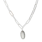 16" Silver Oval with Crystal Outline Necklace, 3" Ext
