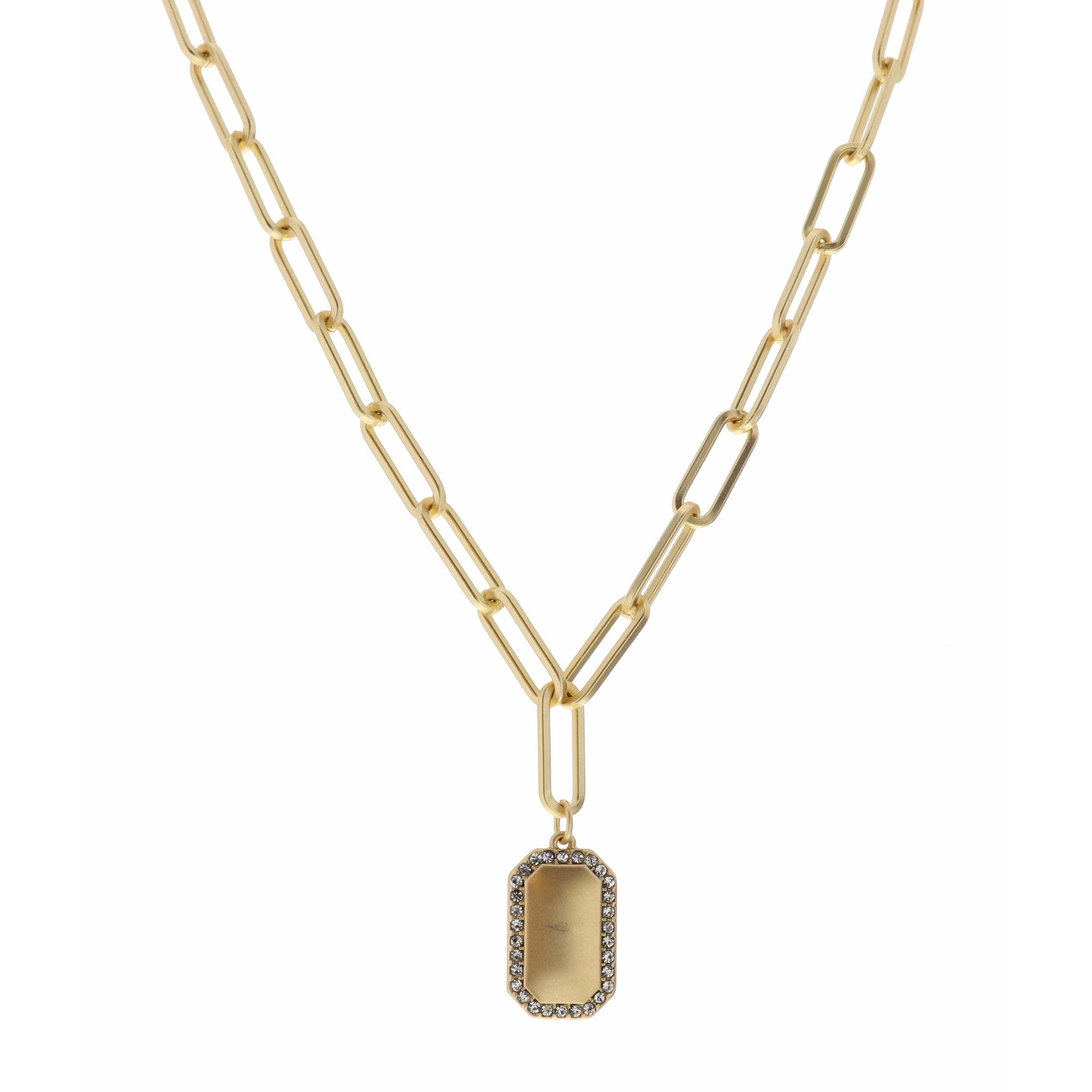 16" Rectangle with Crystal Outline Necklace, 3" Ext