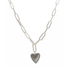16" Silver Heart with Crystal Outline Necklace, 3" Ext