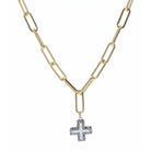 16" Silver Cross with Crystal Outline  Necklace, 3" Ext
