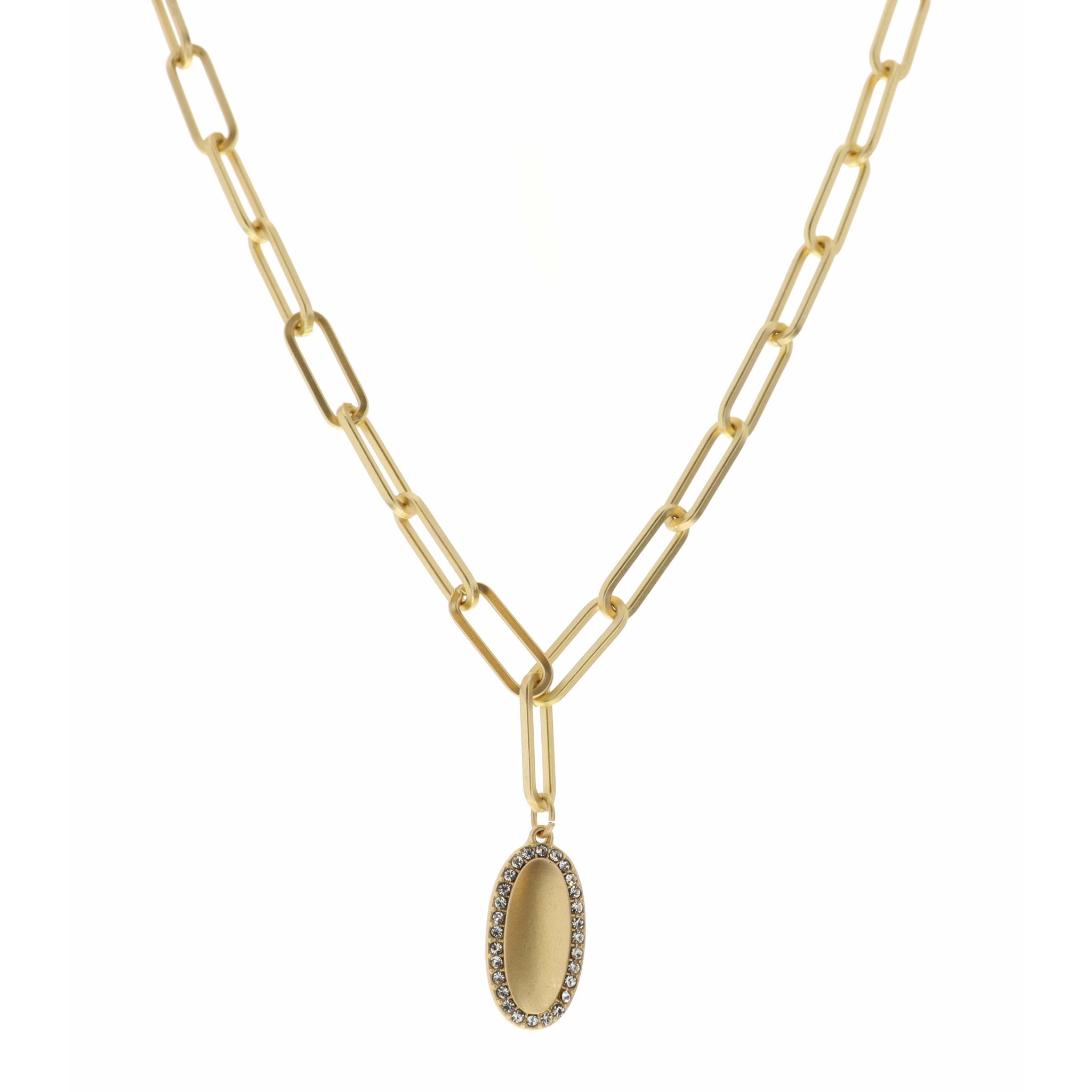 16" Oval with Crystal Outline Necklace, 3" Ext