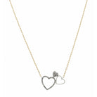 16" Two Tone, Open Heart, Small and Crystal Hearts Necklace, 3" Ext