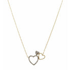 16" Gold, Open Heart, Small and Crystal Hearts Necklace, 3" Ext