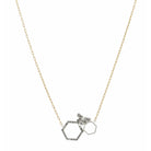 16" Two Tone, Open Hexagon, Small and Crystal Hexagons Necklace, 3" Ext