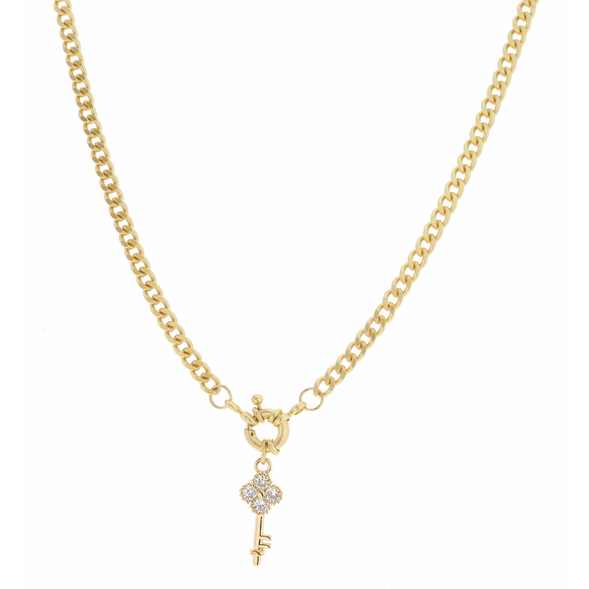 14.5" Clear Crystal and Gold Clover Key Necklace