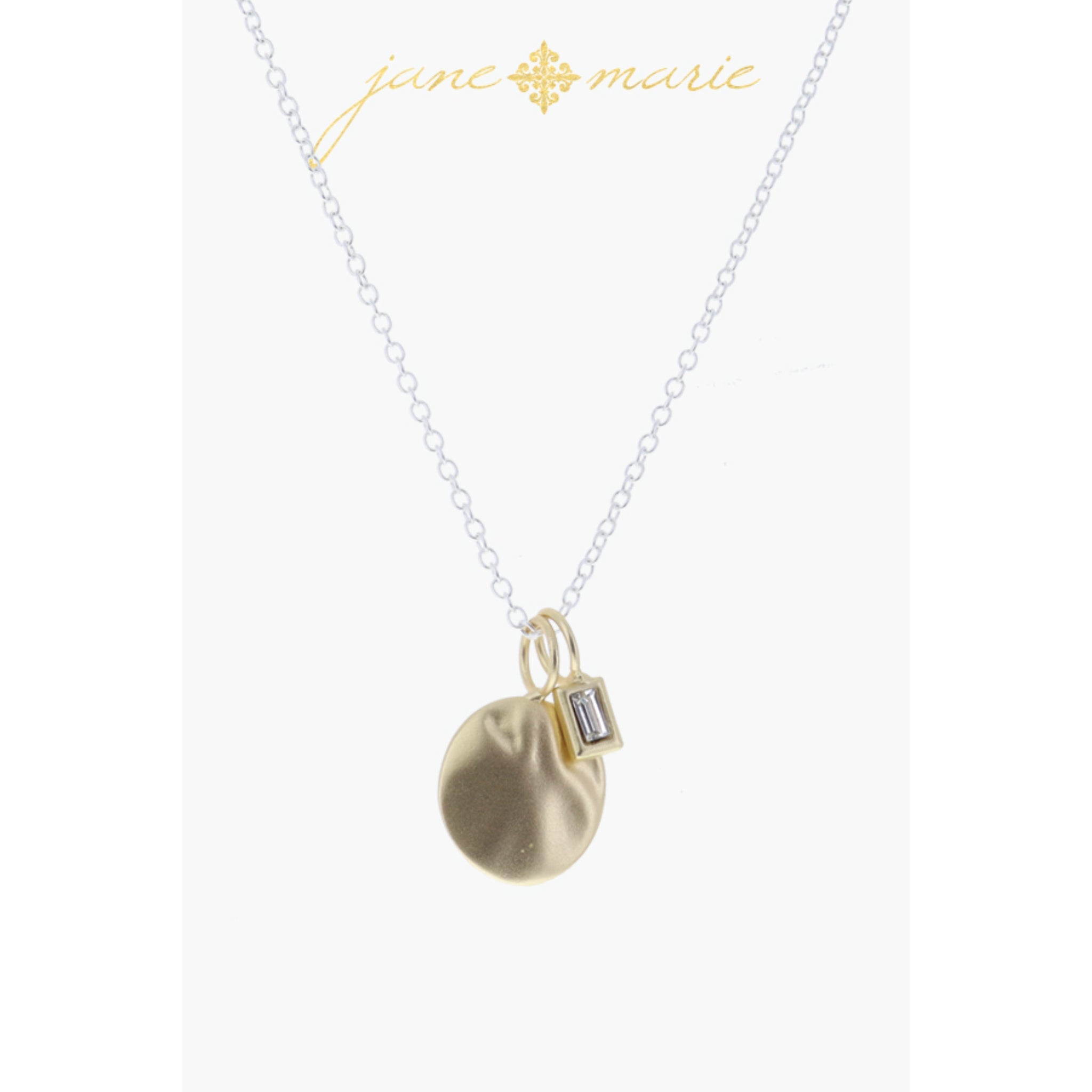 Gold Decorative Diamond with Opalite Diamond Center, Crystal Necklace