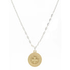Gold Textured Disc with Square Cross Center Necklace