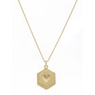 Gold Textured Hexagon with Heart Center Necklace