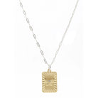 Gold Textured Rextangle with Butterfly and Clear Crystal Center Necklace