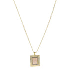 Gold Rectangle with Clear Crystals and Rose Quartz Rectangle Necklace