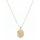 Gold Textured Oval with Center Mini Clear Crystal Necklace
