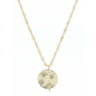 Gold Disc with Raised and Engraved Stars with Mini Crystal Centers Necklace