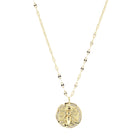 Gold Disc with Raised Bee and Clear Crystal Outter Edge Necklace