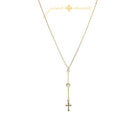 3 Tier Drop with Clear Baguette Crystal, Opal Circle, Gold Cross Necklace