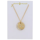 Gold Disc with Clear Crystal Moon and Stars Necklace