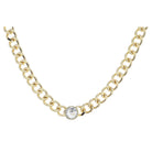 Shiny Gold Curb Chain with Circle Clear Crystal Bezel Necklace