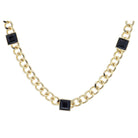 Shiny Gold Curb Chain with Square Jet Crystal Bezel Stations Necklace