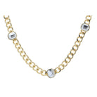 Shiny Gold Curb Chain with Emerald Clear Crystal Bezel Stations Necklace