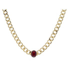 Shiny Gold Curb Chain with Oval Garnet Crystal Bezel Necklace