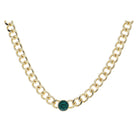 Shiny Gold Curb Chain with Circle Emerald Green Crystal Bezel Necklace