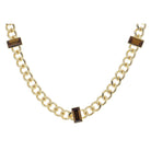 Shiny Gold Curb Chain with Baguette Dark Topaz Crystal Bezel Stations Necklace
