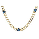 Shiny Gold Curb Chain with Triangular Teal Crystal Bezel Stations Necklace