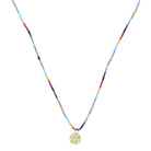 Turquoise and Grey Multi Beaded with Gold Disc Necklace