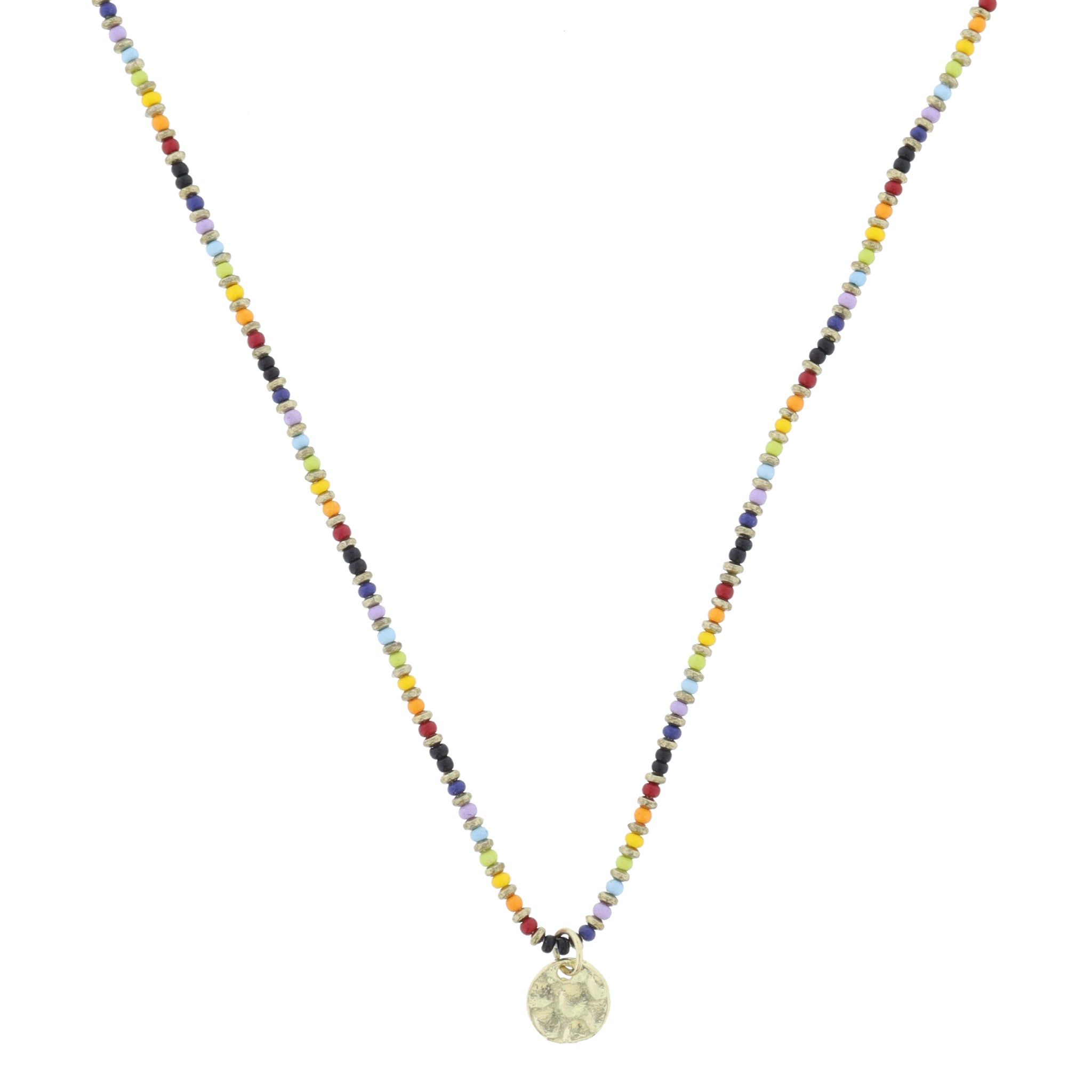 Multi and Gold Beaded with Gold Disc Necklace