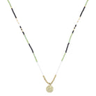 Black, Green, Gold, White Beaded with Gold Disc Necklace