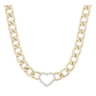 Matte Gold Chunky Curb Chain with Crystal Lined Open Heart Necklace
