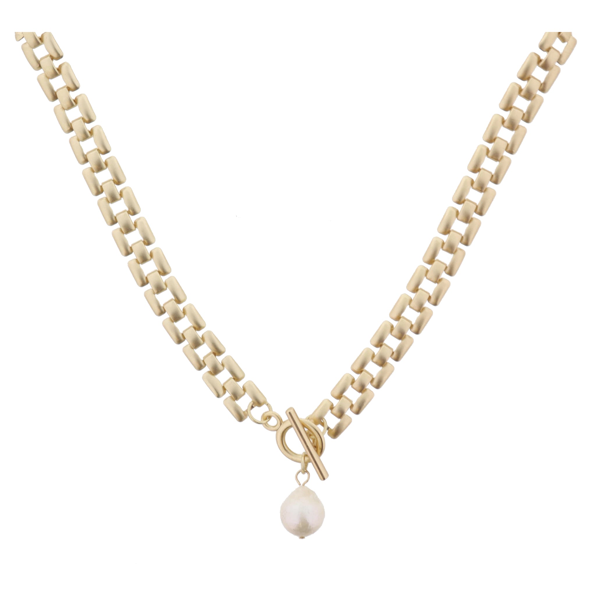 Matt Gold Chain Matte Gold Presidential Chain with Toggle and Drop Pearl Necklace ...