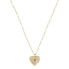 Gold Tectured Heart with Purple AB Opalite and Clear Baguette and Mini Crystal Accents Necklace