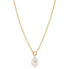 Mini Gold Twist Toggle and Natural Teardrop Coin Pearl with Clear Crystal, Necklace, .85" Penant