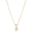 Gold Twist Carabiner & Natural Irregular Coin Pearl with Moonstone Crystals Necklace, .75" Penant
