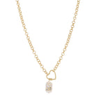Gold Heart Toggle and Natural Rectangular Pearl with Clear Crystals, Necklace, .65" Penant
