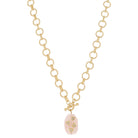 Gold Ball Bar Toggle & Faceted Rose Quartz Stone with Gold & Crystal Hearts Necklace, .85" Penant