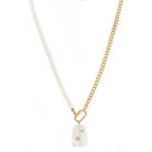 Gold Carabiner and Faceted Opalite Stone with Mini Crystal and Moonstone, Necklace, .85" Penant