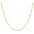 Mini Bright Yellow Enamel Bars with Clear Crystal Links Necklace, 0.15" Pendant