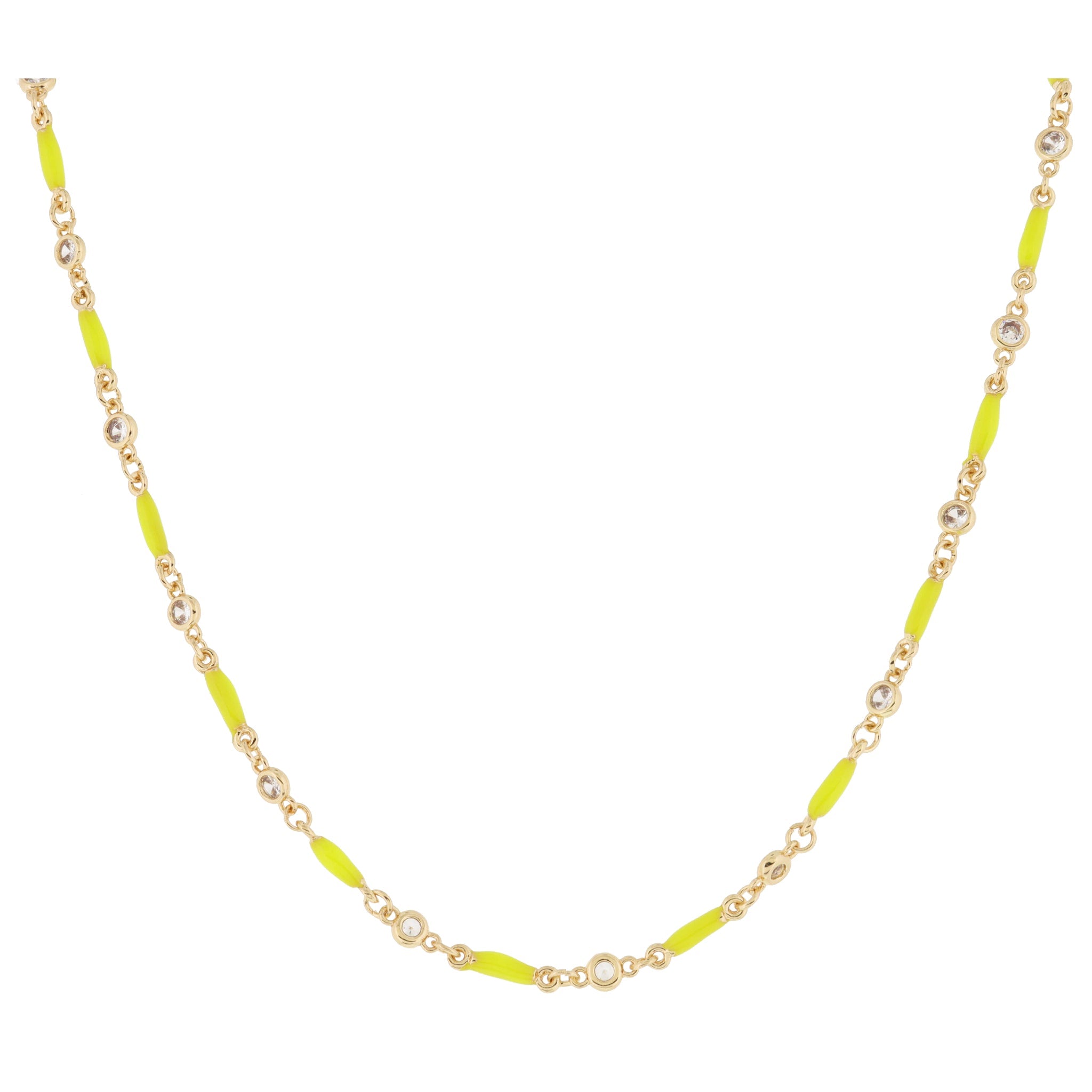 Mini Bright Yellow Enamel Bars with Clear Crystal Links Necklace, 0.15" Pendant