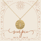 Gold Scorpio Zodiac Disc with Mini Crystal Star Accents Necklace, .75" Pendant