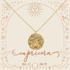 Gold Capricorn Zodiac Disc with Mini Crystal Star Accents Necklace, .75" Pendant