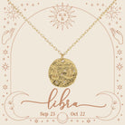 Gold Libra Zodiac Disc with Mini Crystal Star Accents Necklace, .75" Pendant