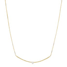 Long Curved Skinny Gold Bar with Center Clear Crystal Necklace, .2" Pendant