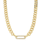 Chunky Gold Curb Chain with Oval Links and Crystal Pave Paperclip Link Necklace, .5" Pendant