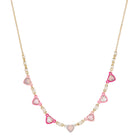 Multi Pink Enamel Dipped with Crystal Center Hearts and Pearl Accent Links Necklace, .25"